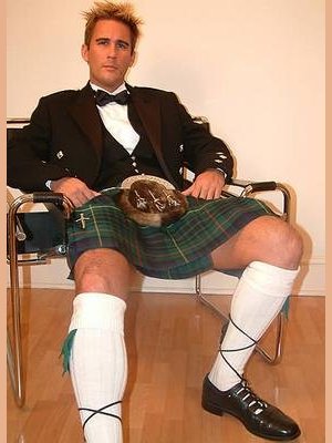 Men exposed in store kilts